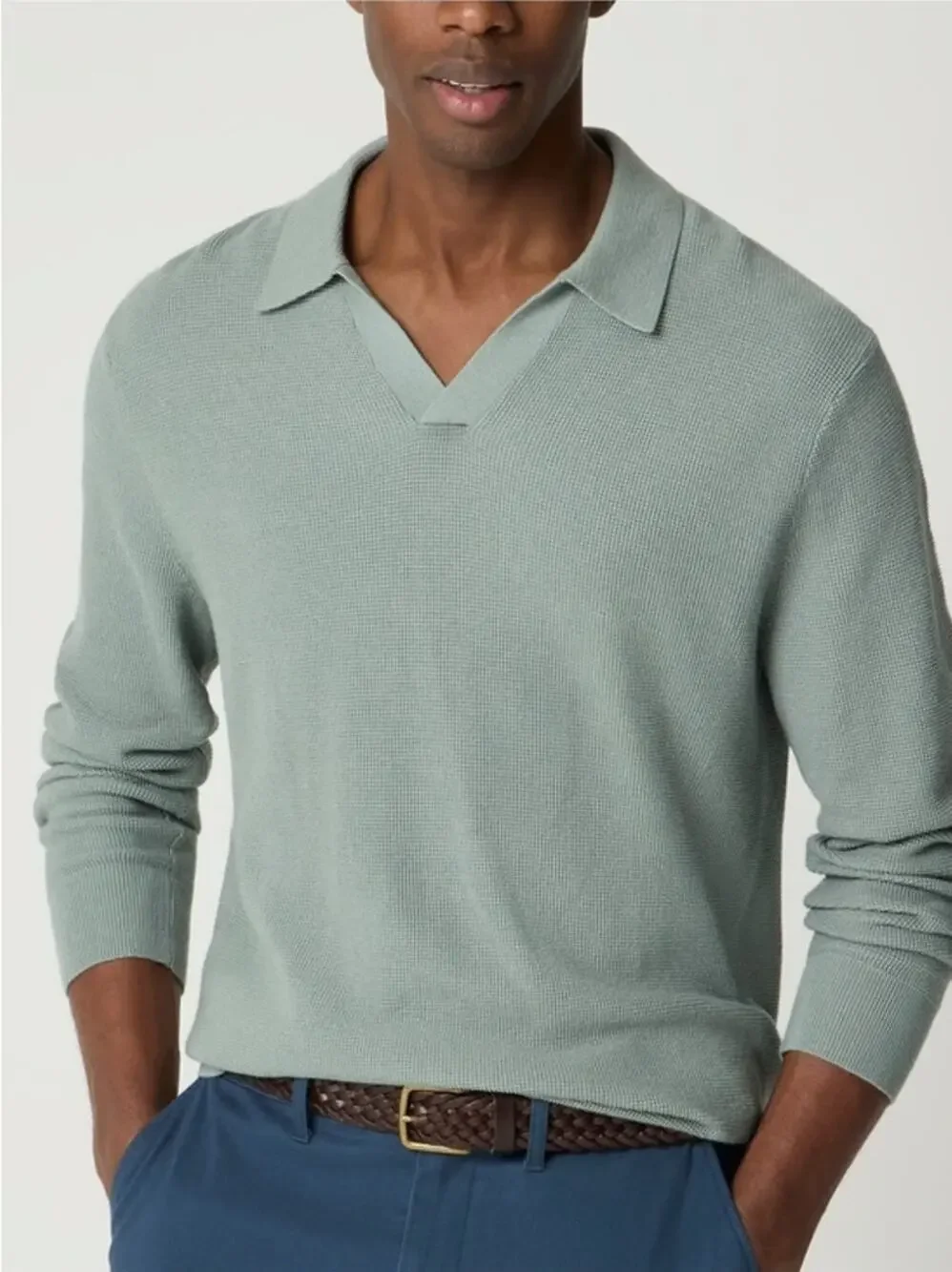 NWT J. Crew Cotton Waffle Johnny-Collar Sweater-Polo Winter Storm L *Flaw